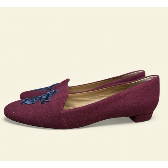 TORY BURCH Antonia Loafer Embroidered Monogram Imperial Garnet Women’s 10.5 - Picture 2 of 5